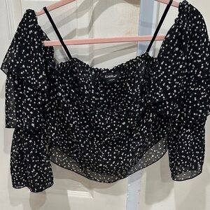 Bebe Black and White Polka Dot Blouse